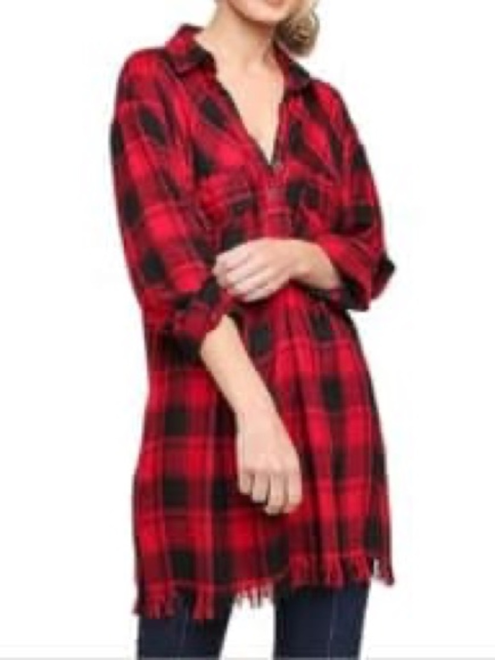 Show Me Your Mumu Womens Oversized Red Plaid Lorolei Button Up Tunic Shirt XL